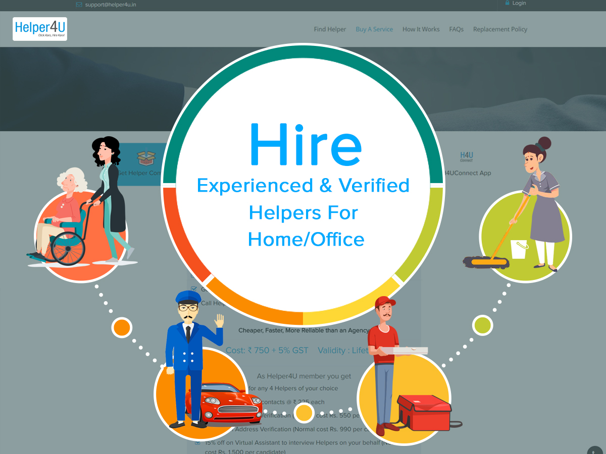 Use Helper4 to hire part time or full day Maid, Cook, Nanny, Caregiver, Driver in India